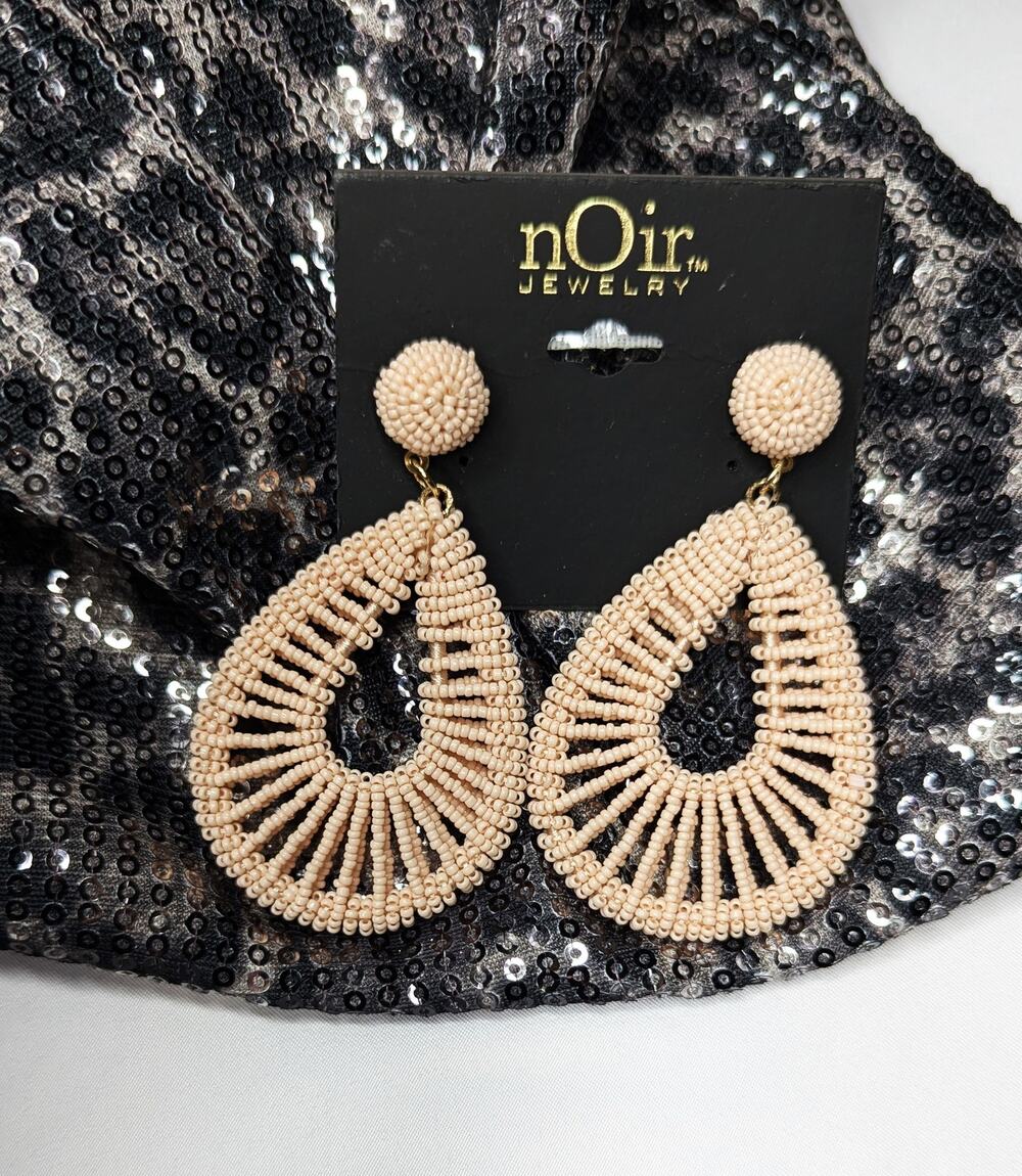 nOir Pink Beaded Teardrop Hoop Earrings